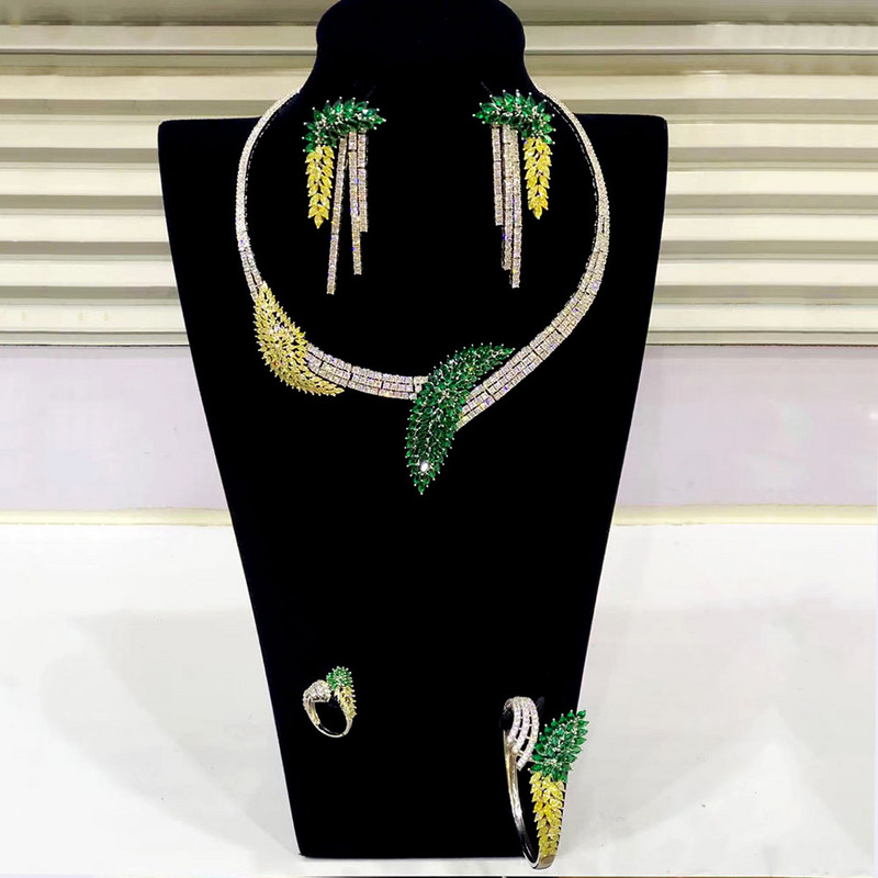 GODKI DUBAI 4pcs Bridal Circon Ogrlica Setovi Naušnica Za Ženske Vjenčanja Setovi Nakita CZ Crystal Svadbeni Setovi Nakita 2022