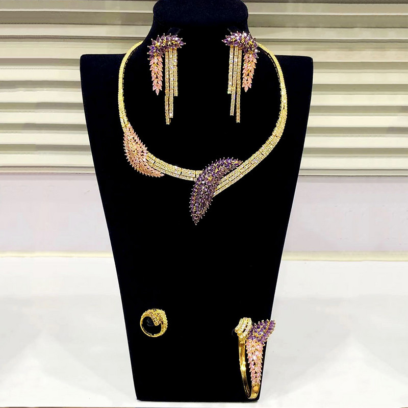 GODKI DUBAI 4pcs Bridal Circon Ogrlica Setovi Naušnica Za Ženske Vjenčanja Setovi Nakita CZ Crystal Svadbeni Setovi Nakita 2022