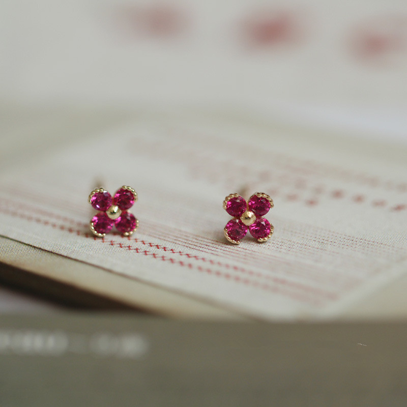 OBEAR sidabruoti mieli raudoni cirkonio auskarai su gėlėmis moterims, miela madinga mergaičių papuošalo dovana