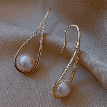 2022 Νέα μόδα Κορεάτικα μαργαριταρένια σκουλαρίκια για γυναίκες Εξαιρετικά κοσμήματα γάμου με γεωμετρικό σκουλαρίκι από κρύσταλλο ζιργκόν