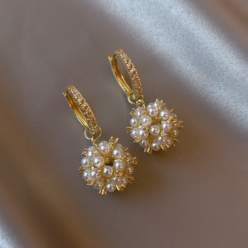 2022 Νέα μόδα Κορεάτικα μαργαριταρένια σκουλαρίκια για γυναίκες Εξαιρετικά κοσμήματα γάμου με γεωμετρικό σκουλαρίκι από κρύσταλλο ζιργκόν