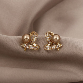 2022 Нова мода Корейски имитация на перли обеци капки за жени Изящни геометрични циркони кристални обеци Сватбени парти Бижута