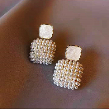 2022 Нова мода Корейски имитация на перли обеци капки за жени Изящни геометрични циркони кристални обеци Сватбени парти Бижута