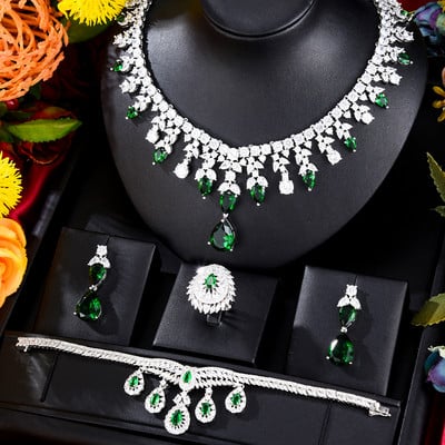 GODKI híres márkájú türkiz luxus afrikai ékszer készletek nőknek esküvői party cirkon kristály Dubai menyasszonyi ékszer szett ajándék