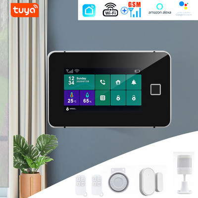 Tuya WiFi GSM Full Touch ginkluotos pirštų atspaudų apsaugos signalizacijos sistemos temperatūros drėgmės ekranas 433mhz belaidis išmanusis namų įsilaužėlis