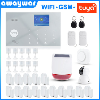 Awaywar Tuya 433MHz безжичен WIFI GSM RFID охранителна алармена система комплект APP Дистанционно управление Охранен интелигентен дом PIR детектор за врати
