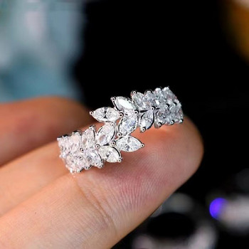 Πολυτελές γυναικείο δαχτυλίδι σε φύλλα από ανοξείδωτο ατσάλι Κοσμήματα με κρύσταλλο ζιργκόν Δαχτυλίδι λουλούδι Γυναικεία δαχτυλίδια αρραβώνων για γυναίκες