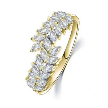 Луксозен дамски пръстен с листа, бижута от неръждаема стомана, кристален пръстен с циркон, цветя, бижута за жени, годежни пръстени за жени