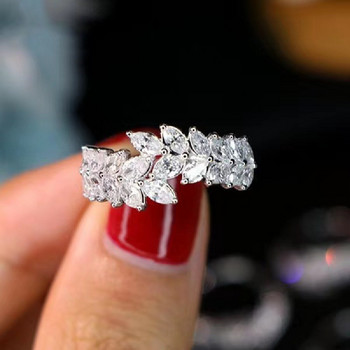 Луксозен дамски пръстен с листа, бижута от неръждаема стомана, кристален пръстен с циркон, цветя, бижута за жени, годежни пръстени за жени
