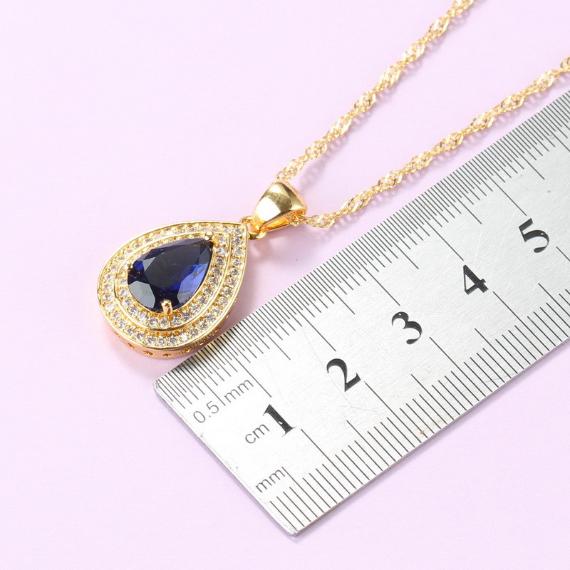 Costum picătură de apă Zirconiu cubic albastru Seturi de bijuterii placate cu aur Colier și cercei africani Seturi de 3 piese Cadou pentru femei