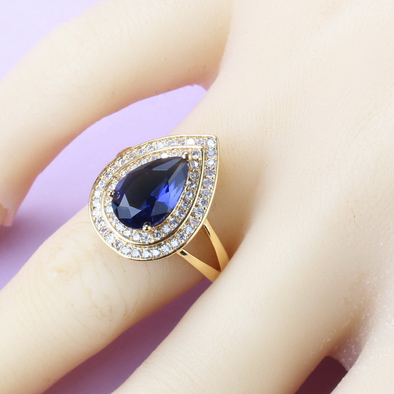 Costum picătură de apă Zirconiu cubic albastru Seturi de bijuterii placate cu aur Colier și cercei africani Seturi de 3 piese Cadou pentru femei