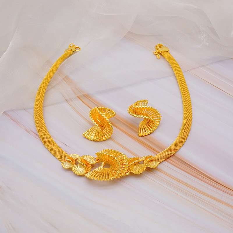 Mados Afrikos Dubajaus aukso spalvos papuošalų rinkinys netaisyklingas pakabukas, karoliai, auskarai, 2 vnt., Moterų vestuvių vakarėlio dovanos