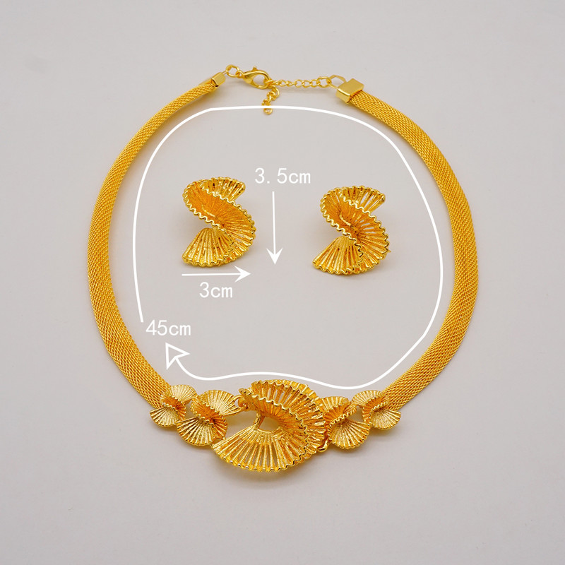 Mados Afrikos Dubajaus aukso spalvos papuošalų rinkinys netaisyklingas pakabukas, karoliai, auskarai, 2 vnt., Moterų vestuvių vakarėlio dovanos