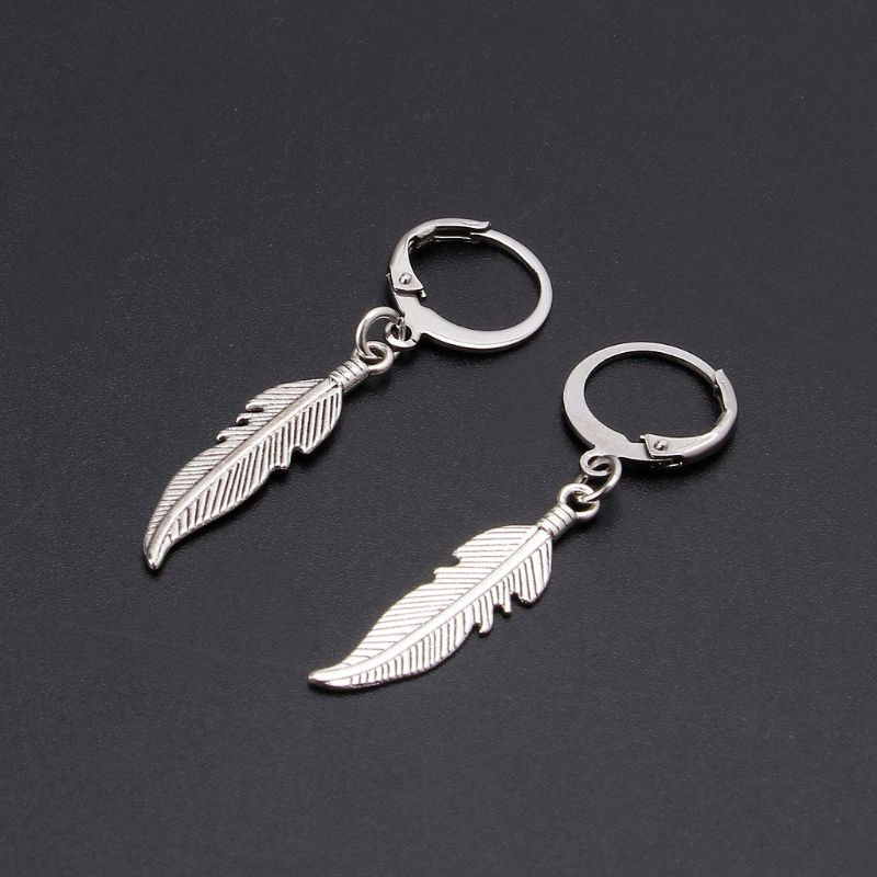 Vintažinių lapų titano plieno plunksnų pakabukas su lanku auskarai korėjietiški papuošalai unisex