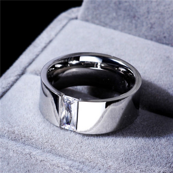 Δαχτυλίδι ζευγαριού από ανοξείδωτο ατσάλι New Arrival για γυναίκες με μεγάλο κρύσταλλο δαχτυλίδι γάμου πλάτος 8mm Μέγεθος 6-11 Δώρο για άνδρες