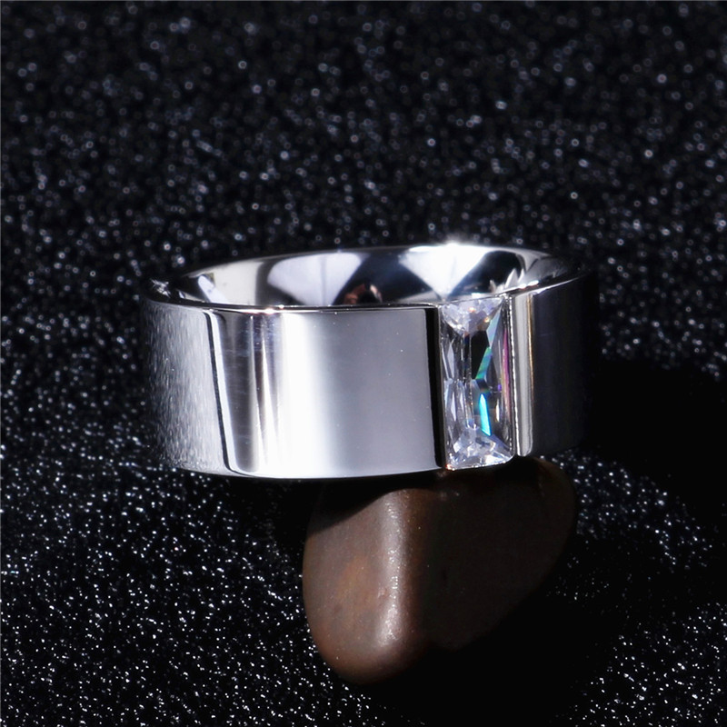 Naujas nerūdijančio plieno žiedas, poros žiedas moterims su dideliu krištoliniu vestuviniu žiedu, 8 mm pločio 6-11 dydžio dovana vyrams