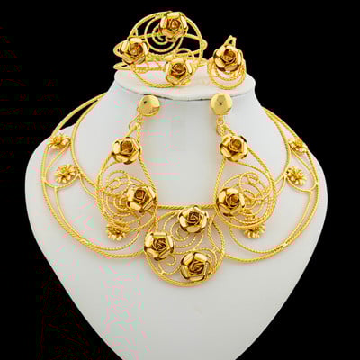 Set de bijuterii pentru nunți braziliene pentru femei Colier și cercei cu cercei de culoare Bijuterii placate cu aur Dubai african Cadouri