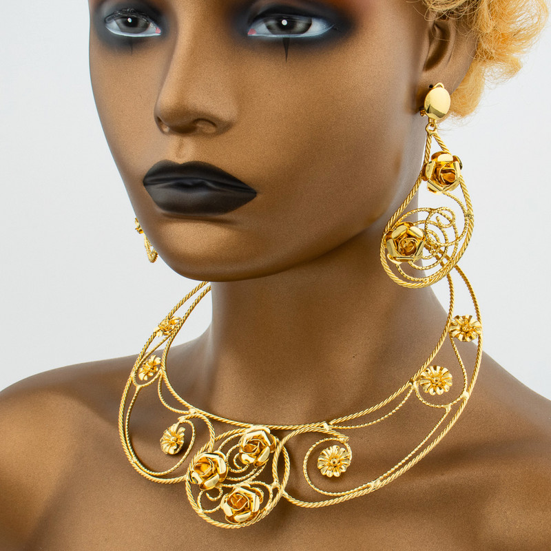 Set de bijuterii pentru nunți braziliene pentru femei Colier și cercei cu cercei de culoare Bijuterii placate cu aur Dubai african Cadouri