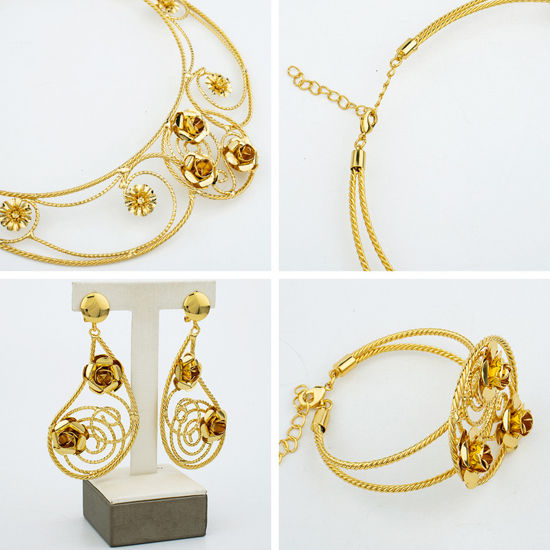 Set de bijuterii pentru nunți braziliene pentru femei Colier și cercei cu cercei de culoare Bijuterii placate cu aur Dubai african Cadouri