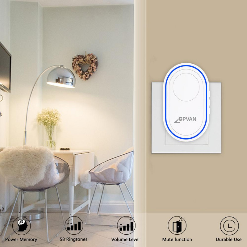 CPVAN Intelligent Wireless Doorbell 58 Ring Songs Smart Door Bell Chime EU UK US Plug TUYA APP Σύστημα συναγερμού Wifi Doorbell