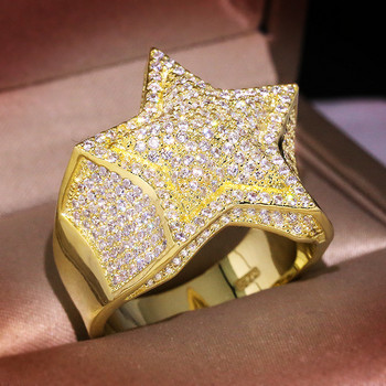 Хип-хоп пръстени с пет звезди Мъжки златисто сребърен цвят Iced Out Кубичен цирконий Бижута Пръстен Подаръци Сватбени пръстени за двойка Дамски бижута