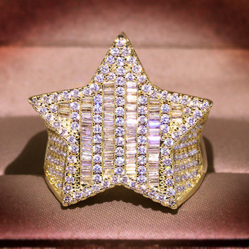 Hip Hop Δαχτυλίδι Πέντε Αστέρων Ανδρικά χρυσά ασημί χρώμα Iced Out Cubic Zirconia Δαχτυλίδι κοσμήματα Δώρα Βέρες για ζευγάρι Γυναικεία κοσμήματα