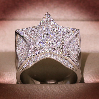 Хип-хоп пръстени с пет звезди Мъжки златисто сребърен цвят Iced Out Кубичен цирконий Бижута Пръстен Подаръци Сватбени пръстени за двойка Дамски бижута