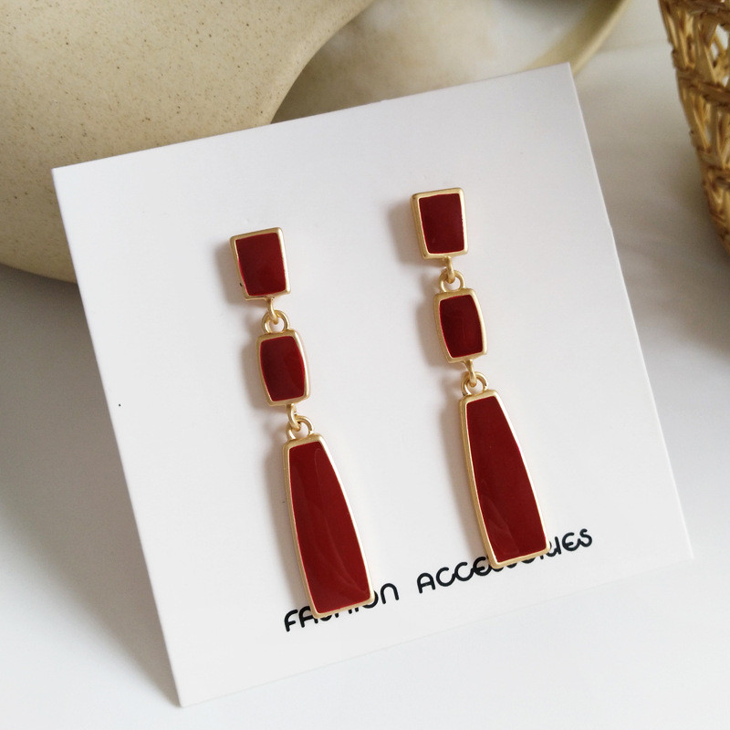 Slatke crvene, crne boje, emajlirane naušnice u obliku kapi vode za žene, duge, jednostavne geometrijske asimetrične naušnice, nakit, veleprodaja, poklon