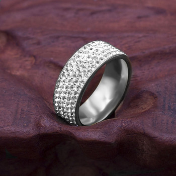 5 реда кристални пръстени от неръждаема стомана за жени 8 мм брачни халки Модни бижута