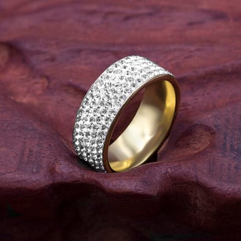 Κρυστάλλινα δαχτυλίδια από ανοξείδωτο ατσάλι 5 σειρών για γυναίκες 8mm Ζώνες γάμου Κοσμήματα μόδας