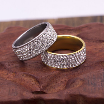 Κρυστάλλινα δαχτυλίδια από ανοξείδωτο ατσάλι 5 σειρών για γυναίκες 8mm Ζώνες γάμου Κοσμήματα μόδας