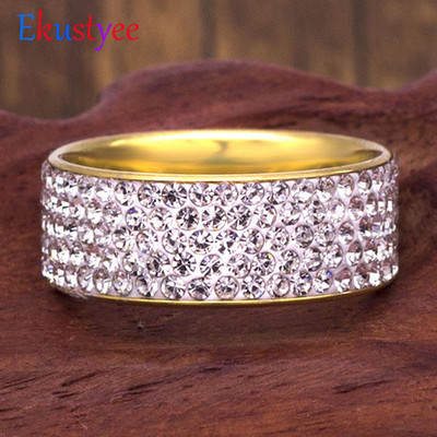 5 реда кристални пръстени от неръждаема стомана за жени 8 мм брачни халки Модни бижута