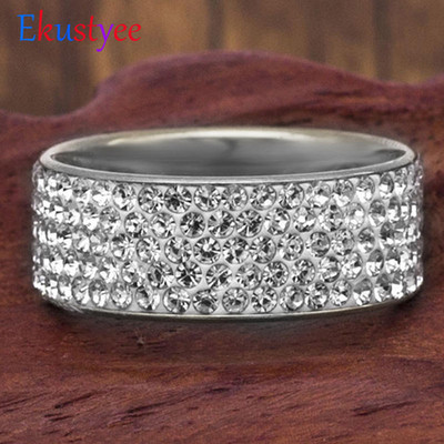 5 реда кристални пръстени от неръждаема стомана за жени 8 мм брачни халки Модни бижута