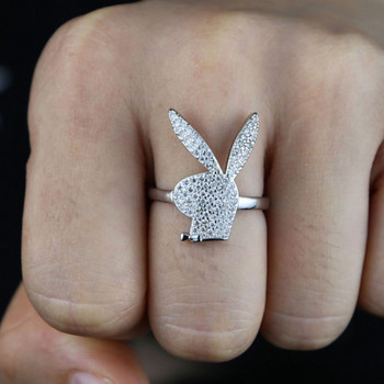 Рок хип-хоп пръстен Регулируем пръстен със заек Пръстен със зайче Любител на животни Подарък Тийнейджър