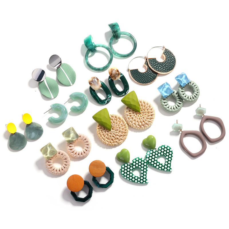 AENSOA 32 Styles Mėlyni geometriniai akrilo dervos kabantys auskarai moterims Korėjos netaisyklingi ilgi auskarai pakabukai papuošalai