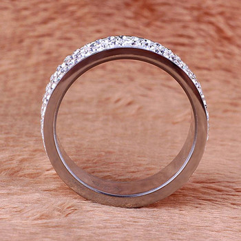 Луксозен пръстен от неръждаема стомана за жени, мъже, кристални кристали, модни бижута, сватбени годежни пръстени