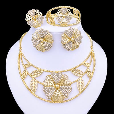 Olasz aranyozott ékszer készletek nőknek strassz ékszer nyaklánc készlet esküvői parti ajándék