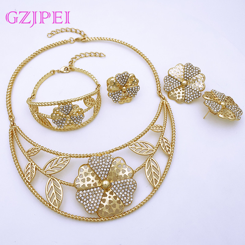 Olasz aranyozott ékszer készletek nőknek strassz ékszer nyaklánc készlet esküvői parti ajándék
