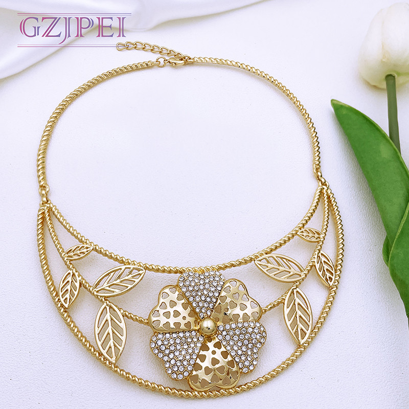 Olasz aranyozott ékszer készletek nőknek strassz ékszer nyaklánc készlet esküvői parti ajándék