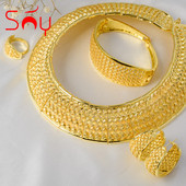 Saulėtas papuošalų rinkinys Paprastas Elegantiškas Vestuvių Auskarai Kaklo papuošalas Apyrankės Žiedas Moterims Afrikos pareiškimas jubiliejaus dovana Par