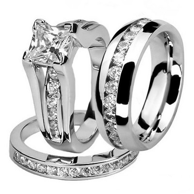 Amvie Той и нейните двойки пръстени, инкрустирани с циркон, мъжки дамски брачни пръстени от неръждаема стомана, годежен подарък