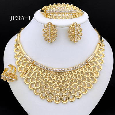 Madingų papuošalų rinkinys moterims Aukso spalvos papuošalai Didelio dydžio moteriškų karolių auskarų rinkinys conjunto de joyas de mujer