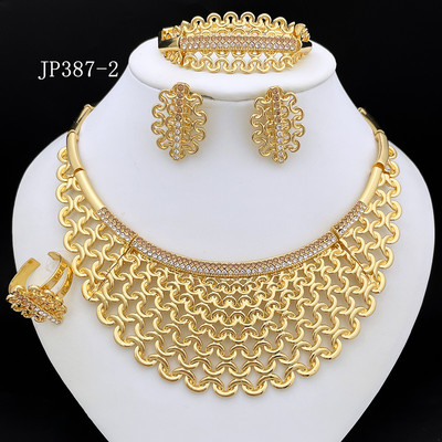 Madingų papuošalų rinkinys moterims Aukso spalvos papuošalai Didelio dydžio moteriškų karolių auskarų rinkinys conjunto de joyas de mujer