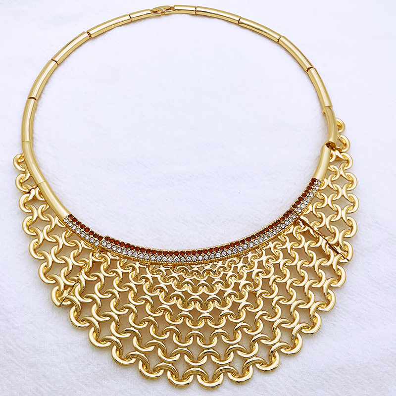 Madingų papuošalų rinkinys moterims Aukso spalvos papuošalai Didelio dydžio moteriškų karolių auskarų rinkinys conjunto de joyas de mujer