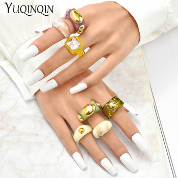 Геометрични цветни пънк пръстени за пръсти за тийнейджърки Дамски смола Минималистични годежни дамски пръстени Големи големи винтидж пръстени