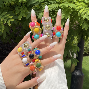 Γεωμετρικά πολύχρωμα δαχτυλίδια πανκ δάχτυλων για έφηβες Γυναικείες ρετσίνι Μινιμαλιστικά δαχτυλίδια αρραβώνων Γυναικεία Μεγάλα Μεγάλα Vintage Δαχτυλίδια