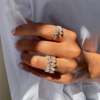 LXOEN нова мода 3 слоя нередовни AAA кубичен цирконий двойка сватбени отворени регулиращи се пръстени за жени парти сребърни цветни бижута