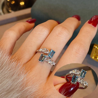 LXOEN naujos mados 3 sluoksnių netaisyklingi AAA kubinio cirkonio pora vestuviniai atviri reguliuoti žiedai moterims vakarėliui sidabro spalvos papuošalai