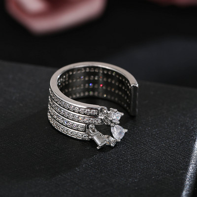 LXOEN naujos mados 3 sluoksnių netaisyklingi AAA kubinio cirkonio pora vestuviniai atviri reguliuoti žiedai moterims vakarėliui sidabro spalvos papuošalai