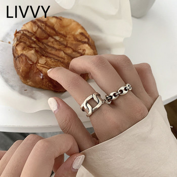 LIVVY Сребърен цвят Геометричен кръг Регулируем пръстен Минималистични фини бижута за жени Парти подарък Регулируем
